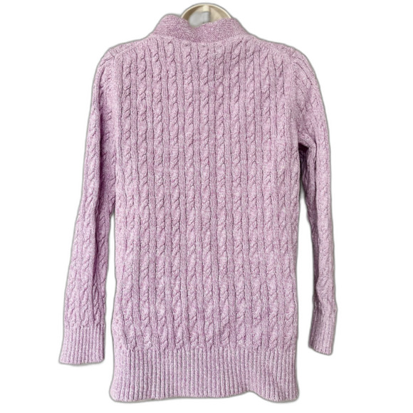 NWT LL Bean Fisherman Cable Knit 100% Cotton Button Up Cardigan Womens PM Lilac - Picture 2 of 8